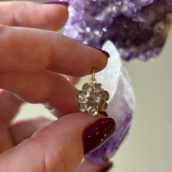 Antique floral rose cut diamond earrings - late Georgian era - Picture 7 of 8